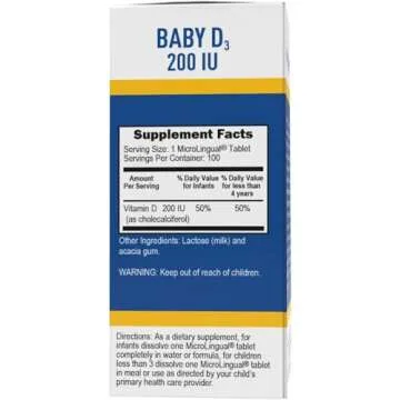 Superior Source Baby Vitamin D3 200 IU, Quick Dissolve Tablets, 100 Count, Promotes Strong Bones and Teeth, Immune Support, Healthy Muscle Function, Non-GMO
