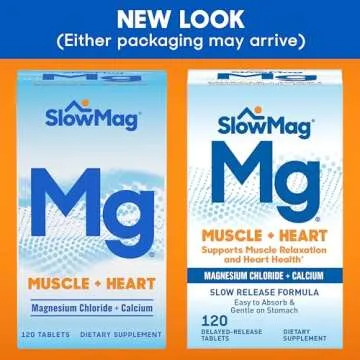 SlowMag Muscle + Heart Magnesium Chloride with Calcium Supplement to Support Muscle Relaxation, Occasional Muscle Cramping & Heart Health, High Absorption, 120 Count