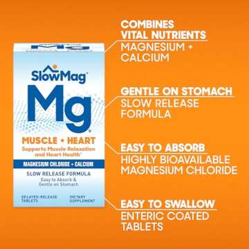 SlowMag Muscle + Heart Magnesium Chloride with Calcium Supplement to Support Muscle Relaxation, Occasional Muscle Cramping & Heart Health, High Absorption, 120 Count