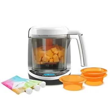 Baby Brezza Small Baby Food Maker Set – Cooker and Blender in One to Steam and Puree Baby Food for Pouches - Make Organic Food for Infants and Toddlers - Includes 3 Pouches and 3 Funnels