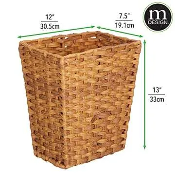 mDesign Small Woven Trash Can - Decorative Waste Basket