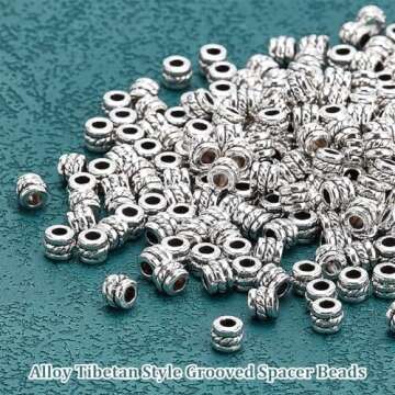 PH PandaHall 300pcs Tube Spacer Beads Tibetan Beads Alloy Antique Silver Beads Column Jewelry Spacers Loose Beads for Bracelet Necklace Earring Jewelry Making, 4x5mm, Hole: 2.2mm