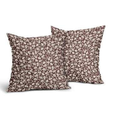Burgundy Beige Daisy Floral Pillow Covers Set of 2 – Vintage Flowers Decorative