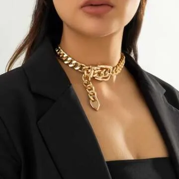 Chunky Chain Belt Necklace for Women Chunky Gold Cuban Chain Choker Necklaces Punk Style Thick Link Belts Chain Necklaces Jewelry for Men (Gold)