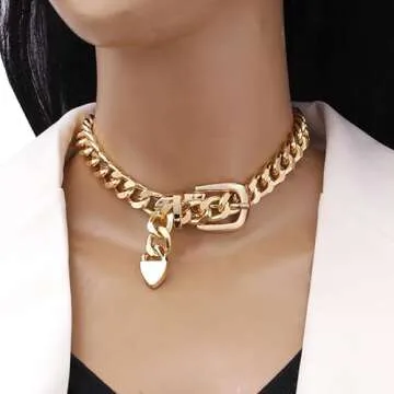 Chunky Chain Belt Necklace for Women Chunky Gold Cuban Chain Choker Necklaces Punk Style Thick Link Belts Chain Necklaces Jewelry for Men (Gold)