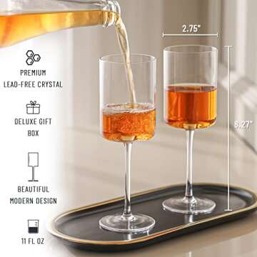 RAVNDOX Square Wine Glasses, Square White or Red Wine Glasses Set of 4, 11 Ounce Hand Blown Edge - M...