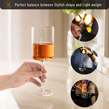 RAVNDOX Square Wine Glasses, Square White or Red Wine Glasses Set of 4, 11 Ounce Hand Blown Edge - Modern Flat Bottom - Unique for Wedding, Christmas, Birthday, Anniversary…