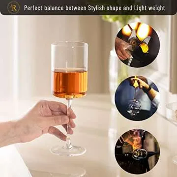 RAVNDOX Square Wine Glasses, Square White or Red Wine Glasses Set of 4, 11 Ounce Hand Blown Edge - Modern Flat Bottom - Unique for Wedding, Christmas, Birthday, Anniversary…