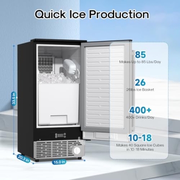 ICEPURE 15-Inch Under Counter Ice Maker - WiFi Control, Self-Cleaning, 85lbs/24H