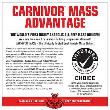 MuscleMeds CARNIVOR Mass Gainer Beef Protein Isolate Shake, 50 Grams Protein, 125 Grams Carbs, 0 Fat, 0 Sugar, Lactose Free, Halal Certified, Chocolate Peanut Butter, 6 Pound