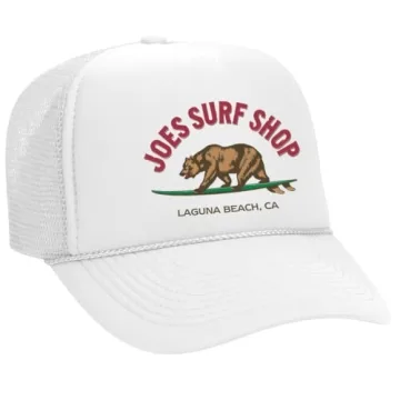 JOES SURF SHOP Surfing Bear Foam Snapback Trucker Hat-White