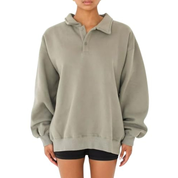 BAIGRAM Women Quarter Button Up Collar Polo Sweatshirt Oversized Fleece Fall Casual Pullover Tops 20...