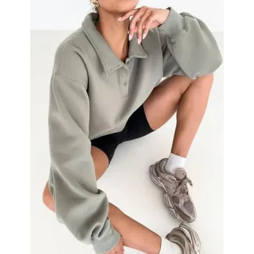 BAIGRAM Quarter Button Up Sweatshirt for Women in Fleece