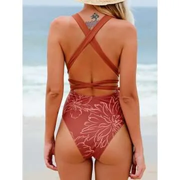 CUPSHE One Piece Swimsuit for Women - Sexy Deep V Neck Wrap Tie Cross Back