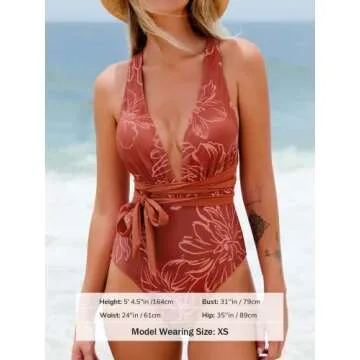 CUPSHE One Piece Swimsuit for Women - Sexy Deep V Neck