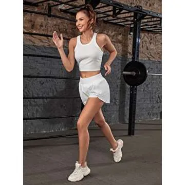 BMJL Women's Running Shorts Elastic High Waisted Short Pocket Sporty Workout Shorts Quick Dry Athletic Short Pants(M,White)