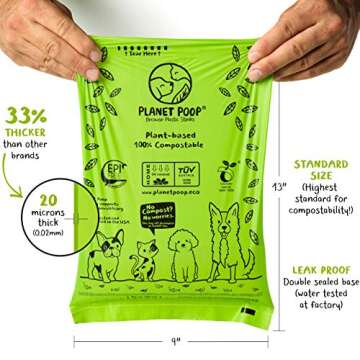 PLANET POOP Home Compostable Dog Poop Bags on Refill Rolls, 60 Un-Scented Pet Waste Bags, Thick Leakproof Plant-Based Doggy Bag, Cat & Dogs Supplies