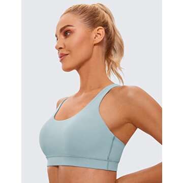 CRZ YOGA Women's Strappy Sports Bras Fitness Workout Padded Yoga Criss Cross Back Cami Light Grayish Blue Medium