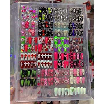 Rosy Finch Press on Nail Organizer, Acrylic Press on Nails Display Storage Box Container Holder with 38'' Transparent Tape for Nail Reused (Not Inlcude Press on Nail)