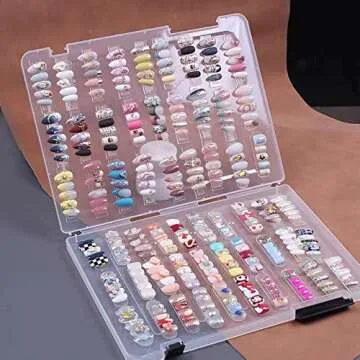 Rosy Finch Press on Nail Organizer, Acrylic Press on Nails Display Storage Box Container Holder with 38'' Transparent Tape for Nail Reused (Not Inlcude Press on Nail)