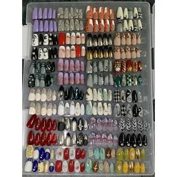 Rosy Finch Press on Nail Organizer, Acrylic Press on Nails Display Storage Box Container Holder with 38'' Transparent Tape for Nail Reused (Not Inlcude Press on Nail)
