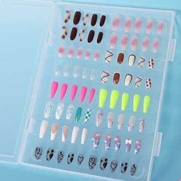 Rosy Finch Press on Nail Organizer, Acrylic Press on Nails Display Storage Box Container Holder with 38'' Transparent Tape for Nail Reused (Not Inlcude Press on Nail)