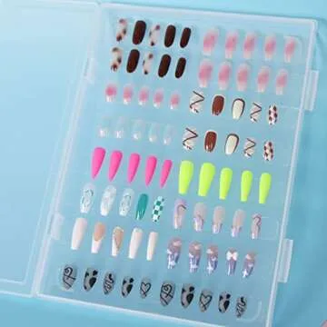 Rosy Finch Press on Nail Organizer, Acrylic Press on Nails Display Storage Box Container Holder with 38'' Transparent Tape for Nail Reused (Not Inlcude Press on Nail)