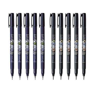 Tombow Fudenosuke Brush Pen, 10-Pack, Hard Tip (GCD-111) x5, Soft (GCD-112) x5 - for Precision Drawi...