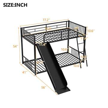 Harper & Bright Designs Twin Over Twin Metal Bunk Bed with Ladder and Slide, Heavy Duty Bed Frame with Safety Guard Rails, Black
