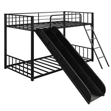 Harper & Bright Designs Twin Over Twin Metal Bunk Bed with Ladder and Slide, Heavy Duty Bed Frame with Safety Guard Rails, Black