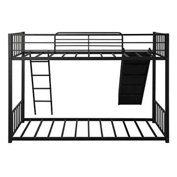 Harper & Bright Designs Twin Over Twin Metal Bunk Bed with Ladder and Slide, Heavy Duty Bed Frame with Safety Guard Rails, Black