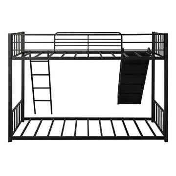Harper & Bright Designs Twin Over Twin Metal Bunk Bed with Ladder and Slide, Heavy Duty Bed Frame with Safety Guard Rails, Black