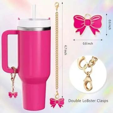 Compatible with Stanley Cup Accessories - 3Pcs 10mm Bow Straw Topper Compatible with Stanley Cup Straw Cover Cap, 2pcs Rose Red Bow Charms for Stanley 30&40 Oz Tumbler with Handle