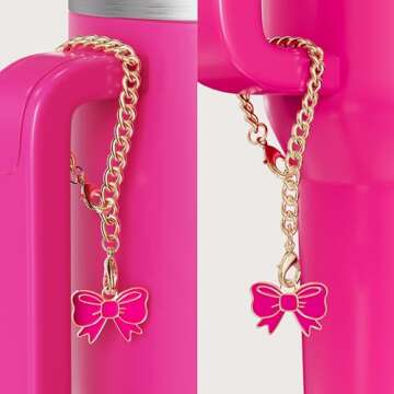 Compatible with Stanley Cup Accessories - 3Pcs 10mm Bow Straw Topper Compatible with Stanley Cup Straw Cover Cap, 2pcs Rose Red Bow Charms for Stanley 30&40 Oz Tumbler with Handle