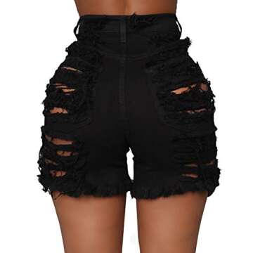 Govc Women High Rise Distressed Stretchy Jean Shorts Ripped Hole Denim Short Jeans(Black,S)