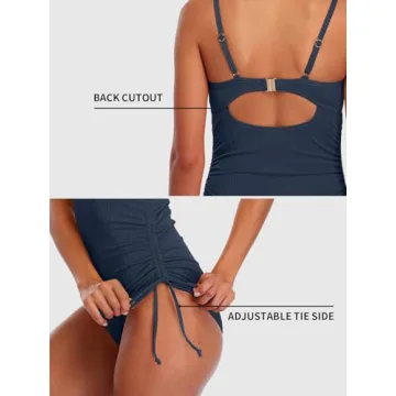 SOCIALA Ribbed One Piece Swimsuit Women Tie Side High Cut Bathing Suits Tummy Control Swim Suit 2025 Ruched Monokinis Navy Large