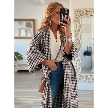 miduo Womens Coats Fashion Winter Long Sleeve Open Front Oversized Plaid Long Cardigans Coats JACKETS Tartan Outerwear White S