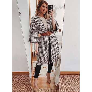 miduo Womens Coats Fashion Winter Long Sleeve Open Front Oversized Plaid Long Cardigans Coats JACKETS Tartan Outerwear White S