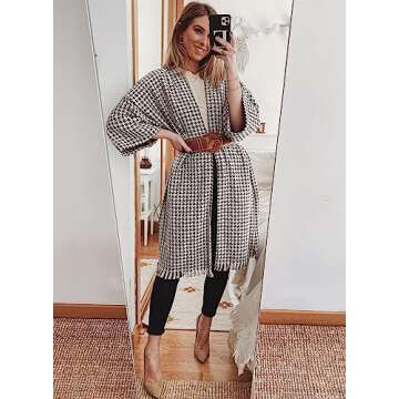 miduo Womens Coats Fashion Winter Long Sleeve Open Front Oversized Plaid Long Cardigans Coats JACKETS Tartan Outerwear White S