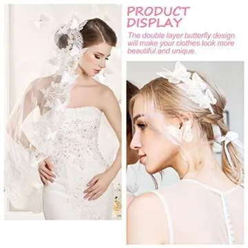 CHENGU 40 Pcs Butterfly Lace Trim Double Layers Organza Butterfly Fabric Embroidery Patches Wedding ...