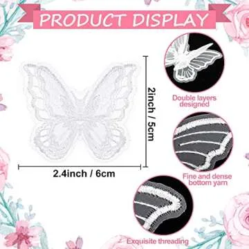 CHENGU 40 Pcs Butterfly Lace Trim Double Layers Organza Butterfly Fabric Embroidery Patches Wedding Bridal Dress Embroidered Appliques for Sewing Craft DIY Clothes Hair Accessories Party