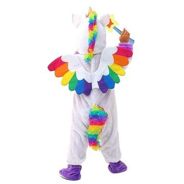Spooktacular Creations Unicorn Costume, Jumpsuit with Wings and Star Wand for Kids Halloween Dress Up Party (3T (3-4 yrs)