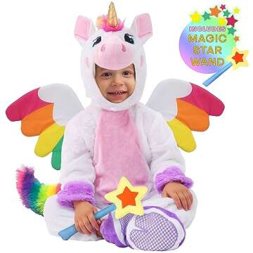 Spooktacular Creations Unicorn Costume, Jumpsuit with Wings and Star Wand for Kids Halloween Dress Up Party (3T (3-4 yrs)