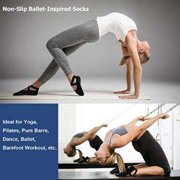 Ozaiic Yoga Socks for Women Non-Slip Grips & Straps, Ideal for Pilates, Pure Barre, Ballet, Dance, B...