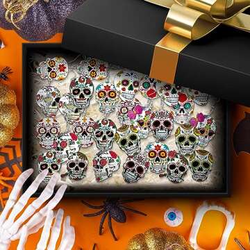 Colorful 12 Pairs Day Of The Dead Skull Earrings