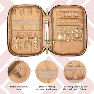 Allinbag Travel Jewelry Organizer Case Bag, Transparent Jewelry Storage Book Organizer with 5 Large See-through Pages and 10 Grids Pockets Sets for Necklaces, Earrings, Rings, Bracelets, Pink