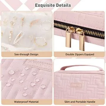 Allinbag Travel Jewelry Organizer Case Bag, Transparent Jewelry Storage Book Organizer with 5 Large See-through Pages and 10 Grids Pockets Sets for Necklaces, Earrings, Rings, Bracelets, Pink