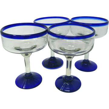 Mexican Hand Blown Margarita Glass Set - 4 Pieces
