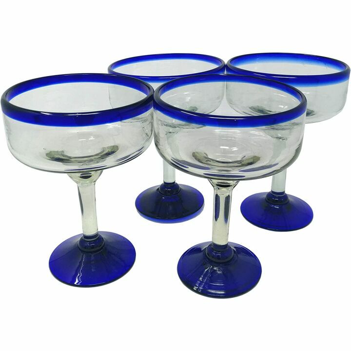 Mexican Hand Blown Margarita Glass Set - 4 Pieces
