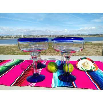 Mexican Hand Blown Margarita Glass Set - 4 Pieces